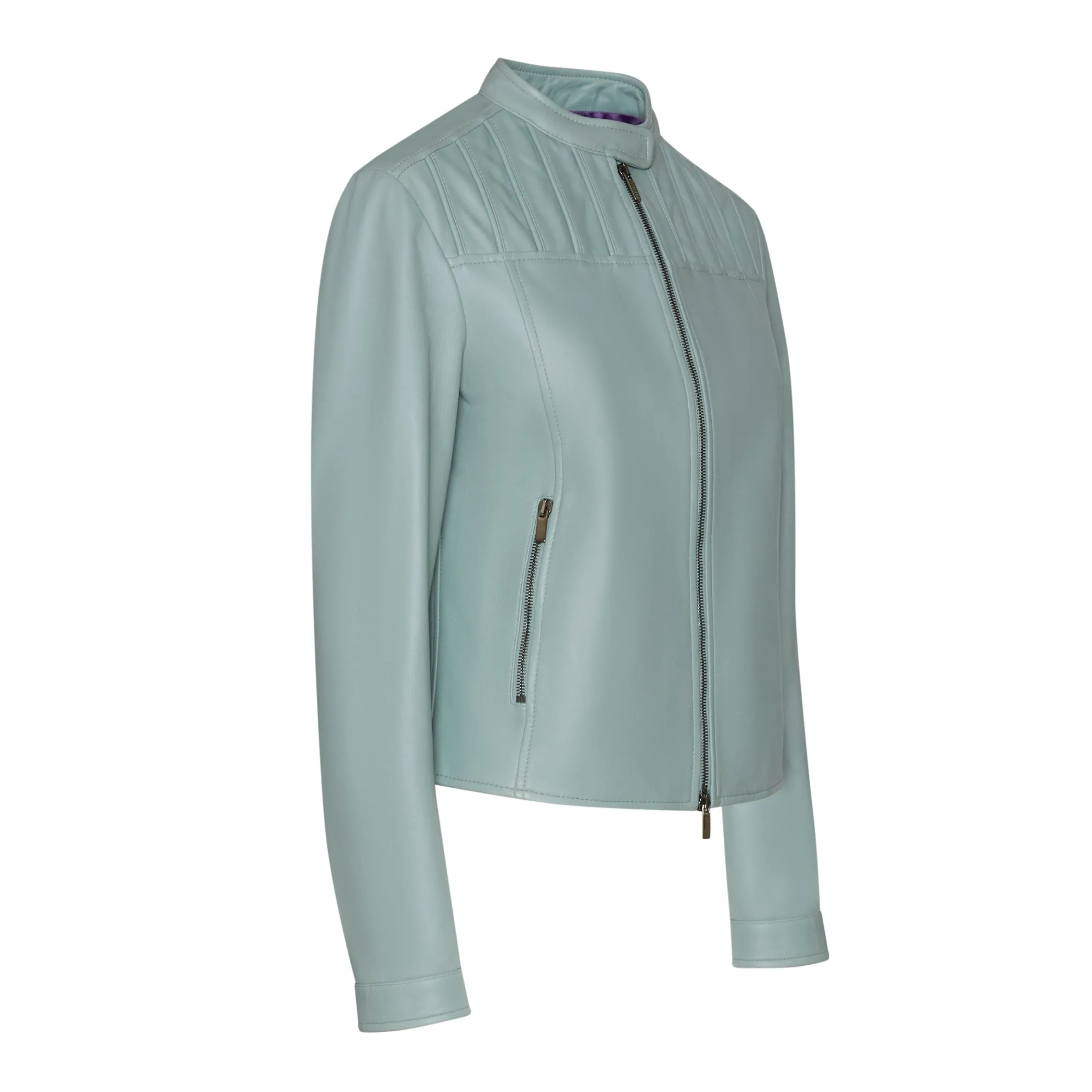 Shop Aqua Green Nappa Leather Jacket | Damen KLEIDUNG